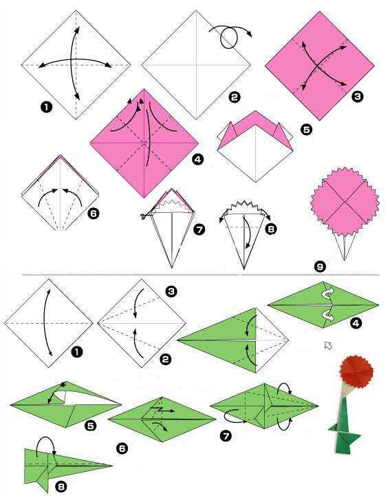 Гвоздика оригами из бумаги своими руками пошаговое фото