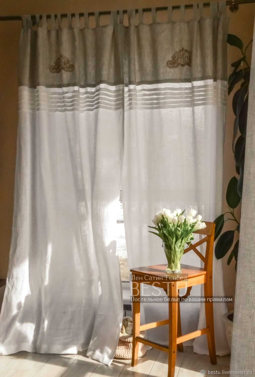 Шторы из льна в интерьере спальни, гостиной и кухни: занавески и тюль

 - 31 фото