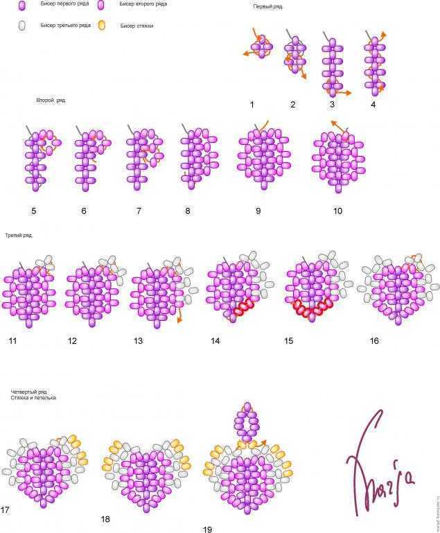 Сердечко из бисера схема для начинающих