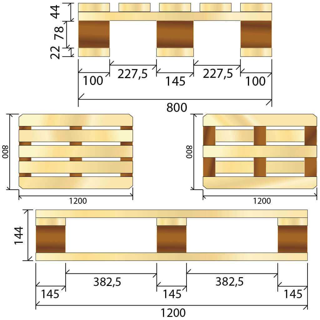 Чертежи мебели из паллет с размерами