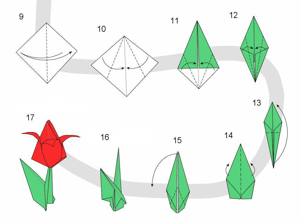 Как сложить тюльпан из бумаги оригами схема