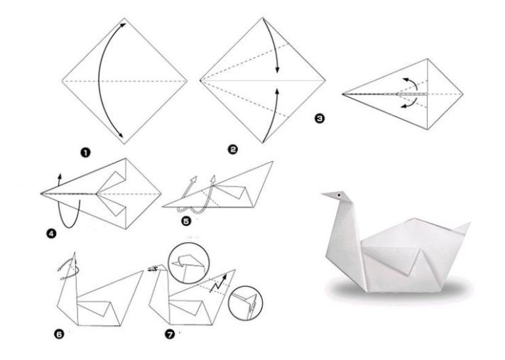 Лебедь из бумаги инструкция. Оригами лебедь схема. Схема оригами лебедь из бумаги пошагово для детей. Оригами лебедь из бумаги для детей 6-7 лет. Оригами лебедь в подготовительной группе.