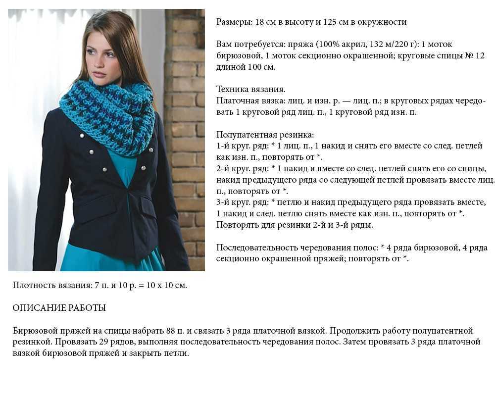 Шарф спицами женский модный для зимы схемы с описанием