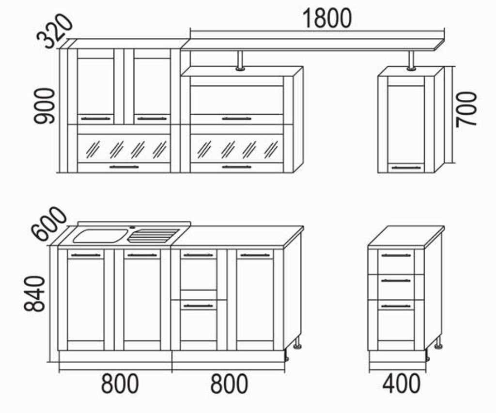 размеры гарнитура для кухни стандартные размеры