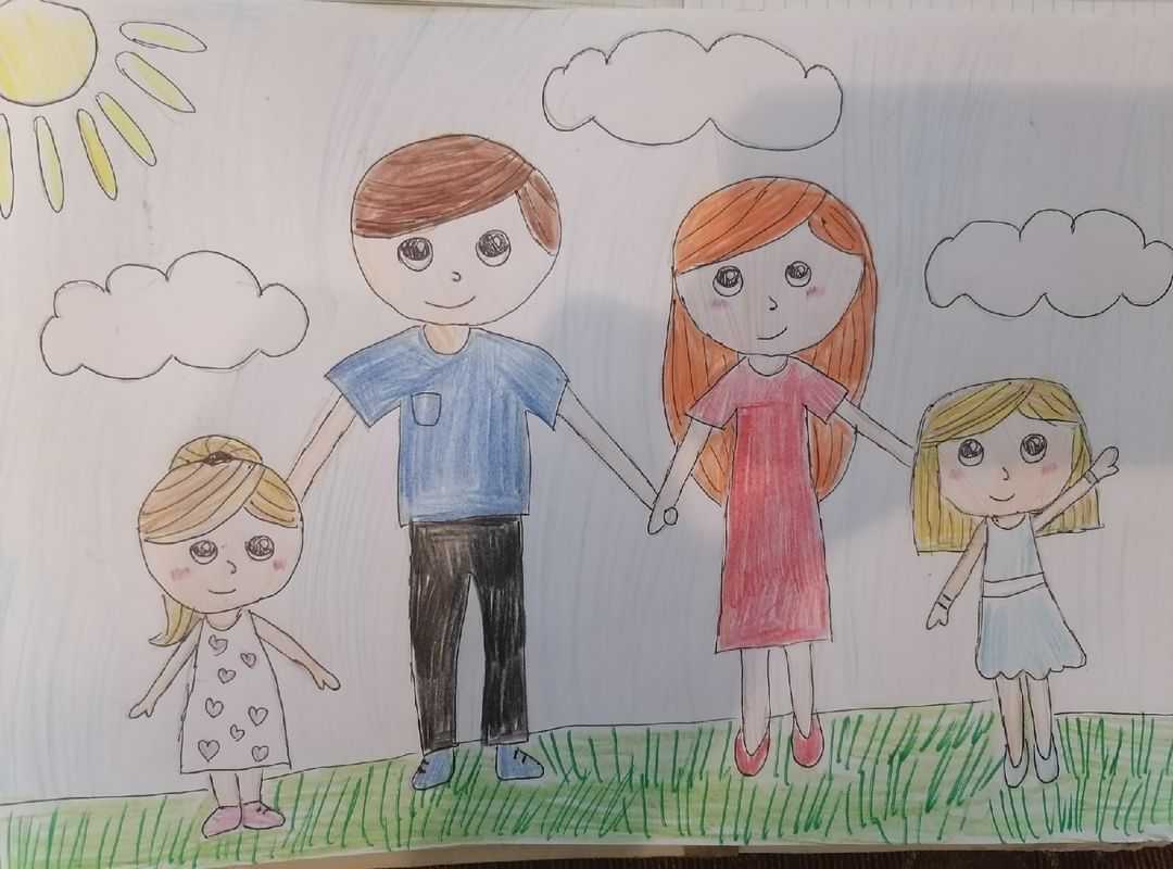 Работа на тему год семьи. Рисунок моя семья. Рисование моя семья. Рисунок семьи детский. Дети рисуют семью.