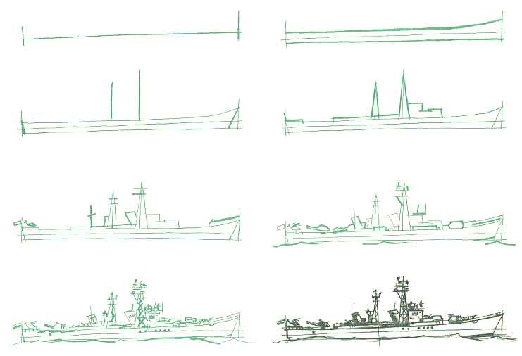 Военный корабль нарисовать ребенку поэтапно легко