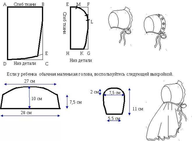 Чертеж чепчика для новорожденного