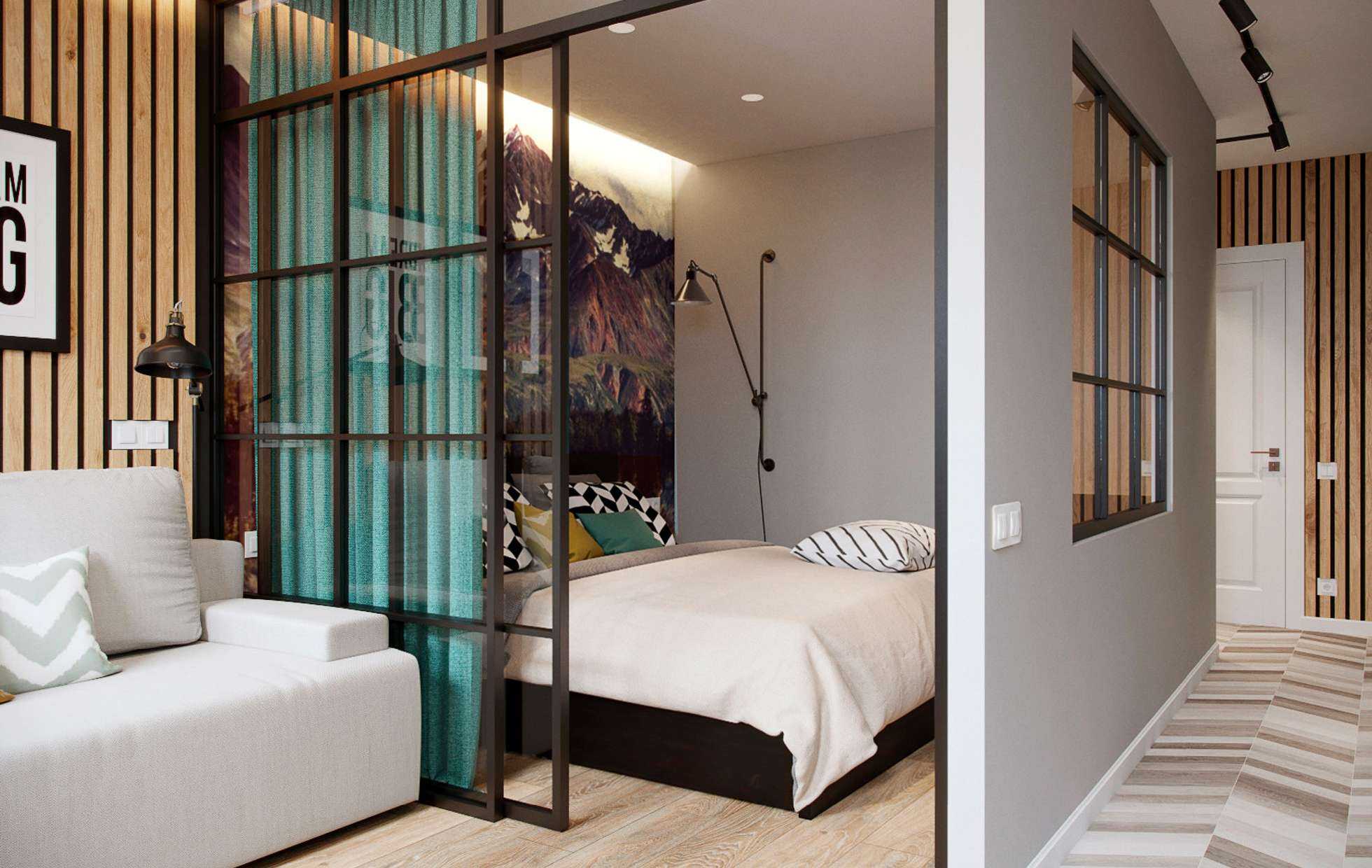 Разделение комнаты на две зоны современные идеи гостиной и спальни